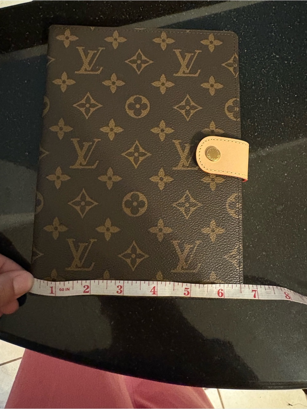 FaSHION Agenda Notebook Monogram Canvas Tablet Case with Tan Snap - Picture 9 of 10